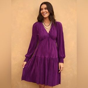 Laura Plisse Long Sleeve V-Neck Dress